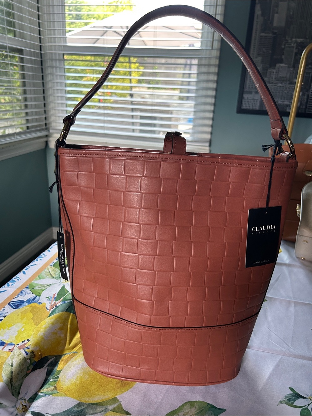 Claudia Genuine Italian Leather Bucket Satchel Bag
